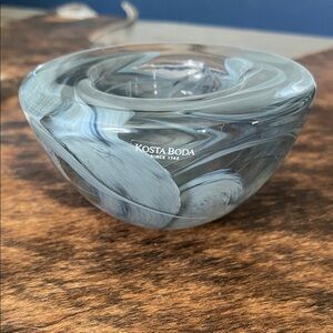 Kosta Boda Blue and Gray Swirl Glass Bowl